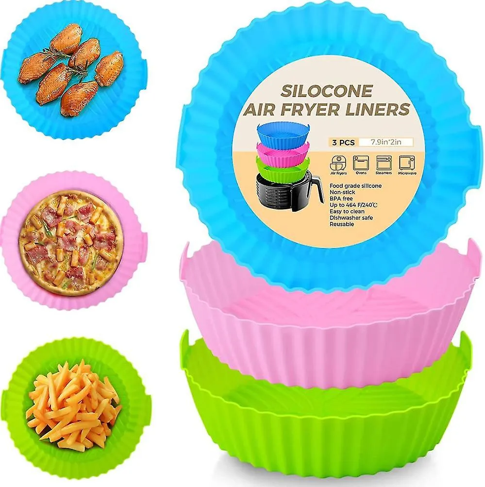 3pcs Air Fryer Silicone Liners 8inch Air Fryer Silicone Pot Reusable Food Grade Silicone Air Fryer Baking Tray Basket Accessorie