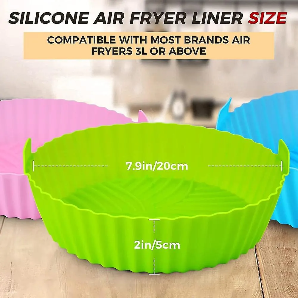 3pcs Air Fryer Silicone Liners 8inch Air Fryer Silicone Pot Reusable Food Grade Silicone Air Fryer Baking Tray Basket Accessorie