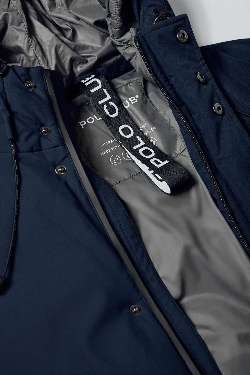 Abrigo azul marino Aspen acolchado de capucha fija y detalles Polo Club