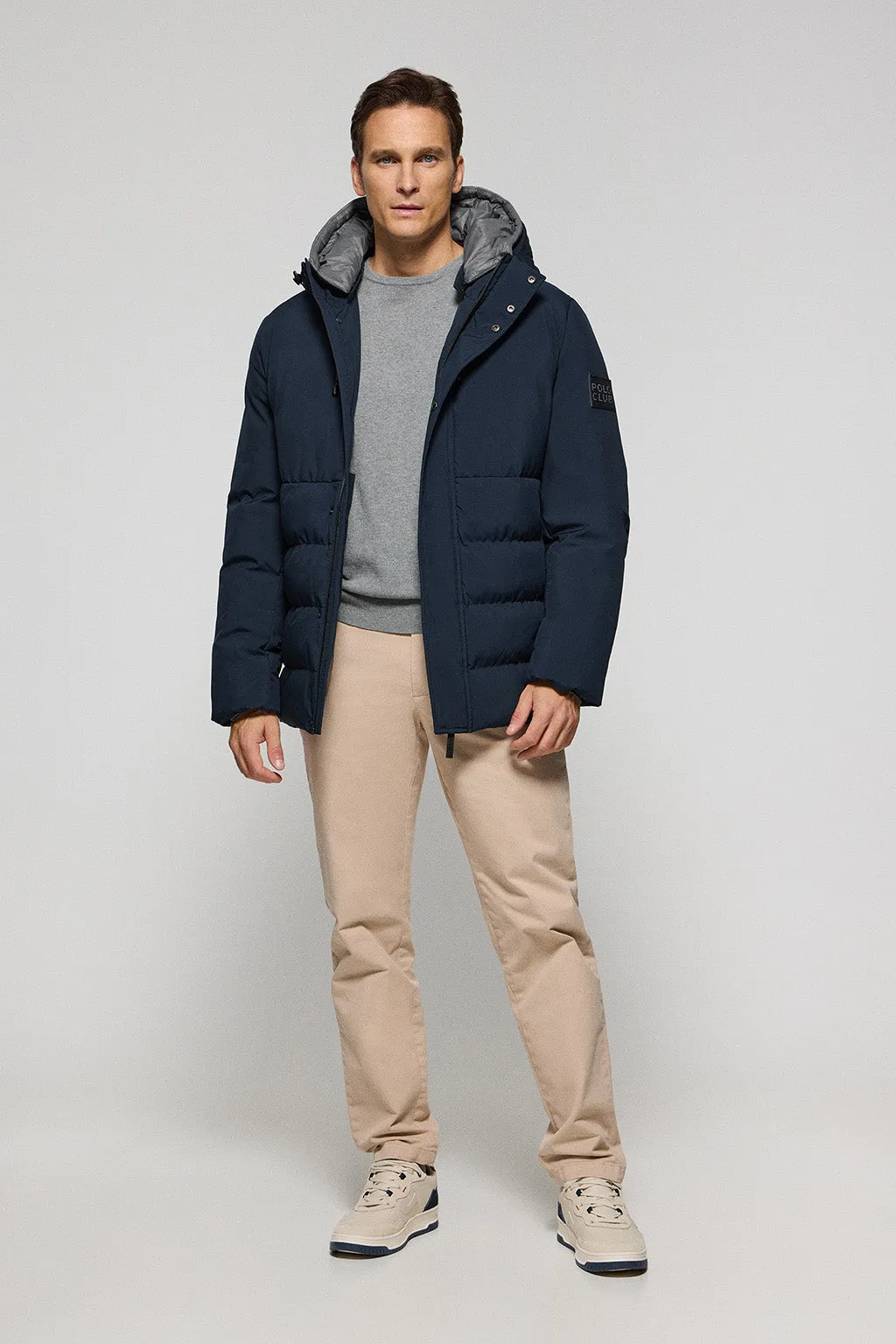 Abrigo azul marino Aspen acolchado de capucha fija y detalles Polo Club