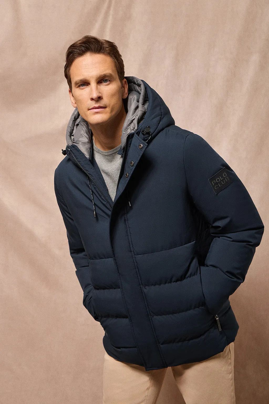Abrigo azul marino Aspen acolchado de capucha fija y detalles Polo Club