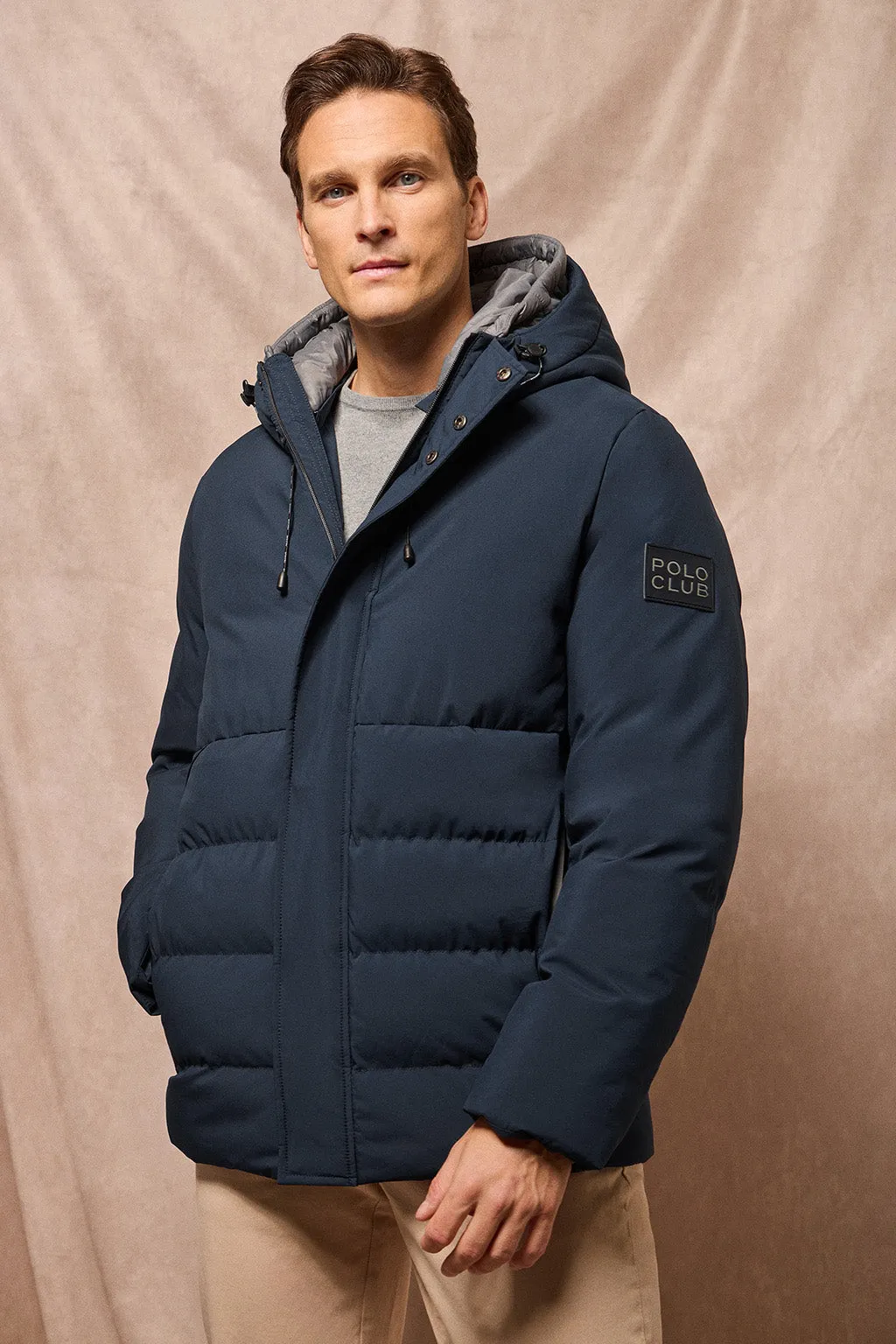 Abrigo azul marino Aspen acolchado de capucha fija y detalles Polo Club