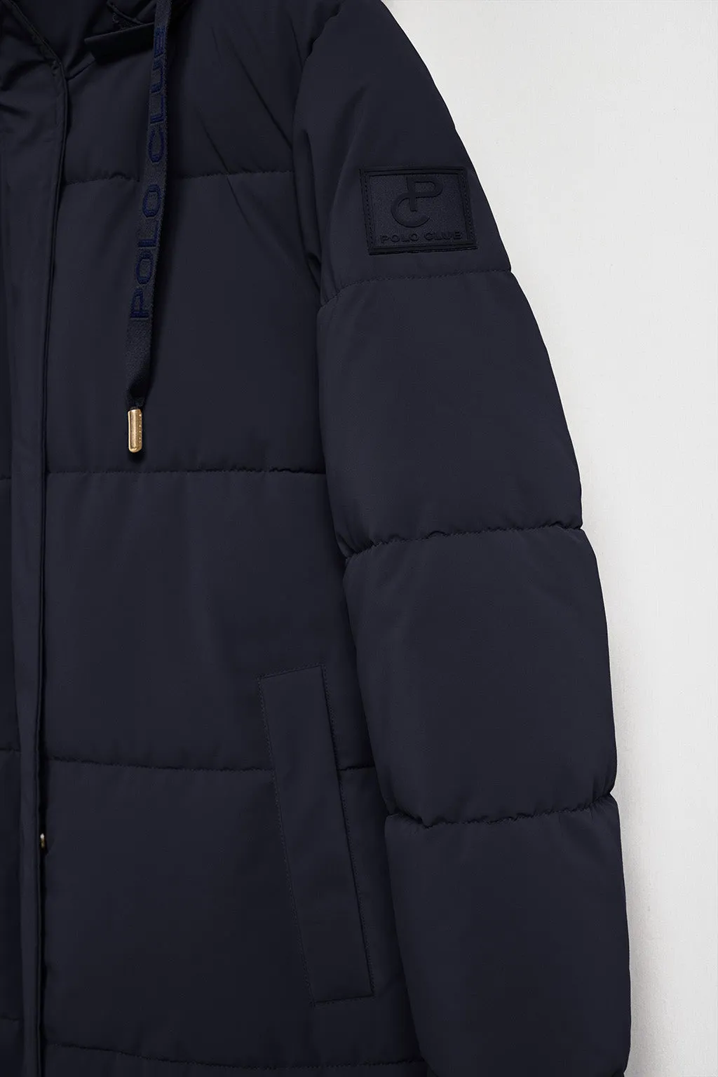 Abrigo Roma color azul marino de capucha extraíble y detalles Polo Club