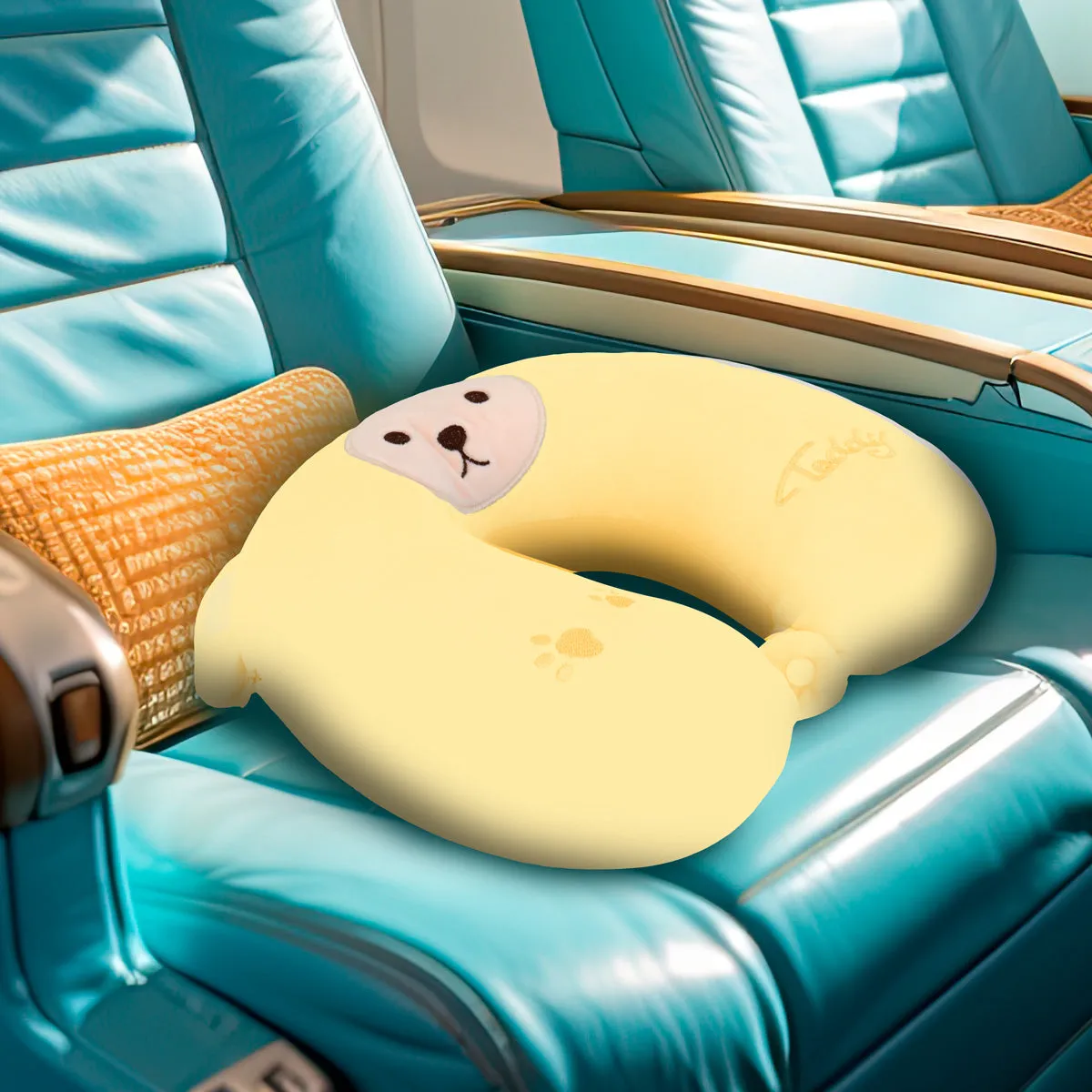 Almohada con Diseo de Oso color Amarillo para Viaje