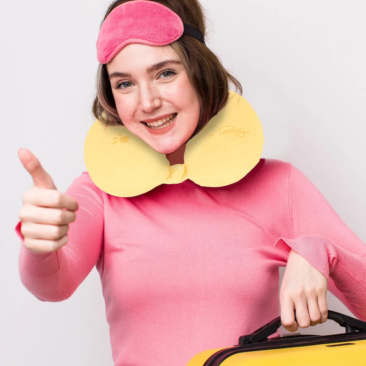 Almohada con Diseo de Oso color Amarillo para Viaje
