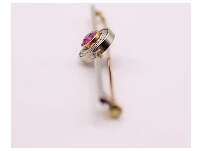 Autre Marque Broche Art Deco engastado con un rubí sintético de oro blanco y oro amarillo 750%O Roja Gold hardware 