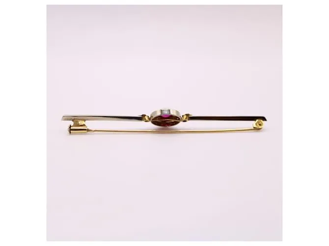 Autre Marque Broche Art Deco engastado con un rubí sintético de oro blanco y oro amarillo 750%O Roja Gold hardware 