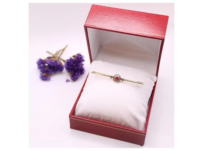 Autre Marque Broche Art Deco engastado con un rubí sintético de oro blanco y oro amarillo 750%O Roja Gold hardware 
