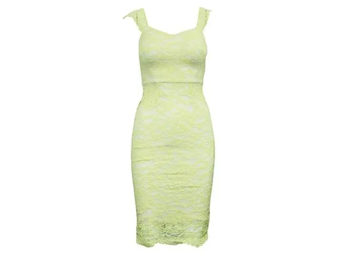 Autre Marque DISEÑADOR CONTEMPORÁNEO Vestido de encaje amarillo claro 