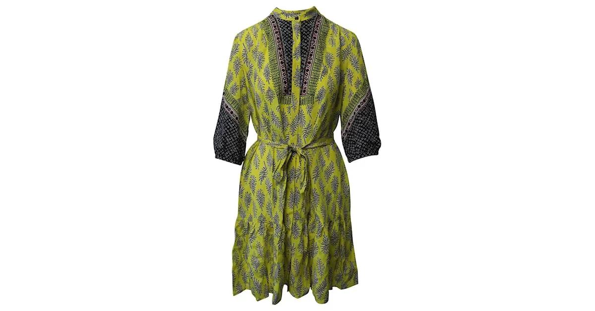 Autre Marque Minivestido estampado Tyra Saloni de crepé de China de seda amarillo 