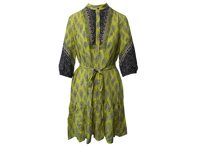 Autre Marque Minivestido estampado Tyra Saloni de crepé de China de seda amarillo 