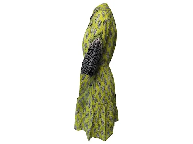 Autre Marque Minivestido estampado Tyra Saloni de crepé de China de seda amarillo 