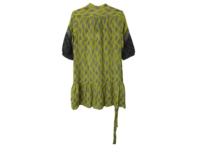 Autre Marque Minivestido estampado Tyra Saloni de crepé de China de seda amarillo 