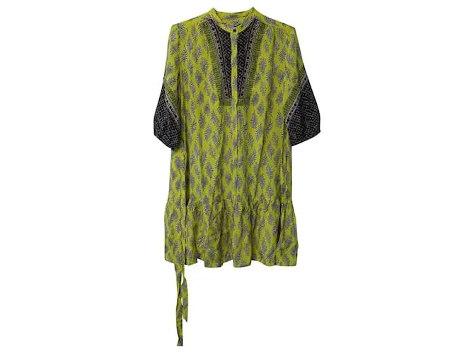 Autre Marque Minivestido estampado Tyra Saloni de crepé de China de seda amarillo 