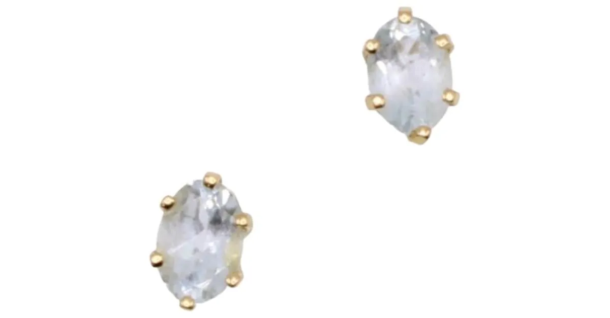 Autre Marque Pendientes de botón con aguamarina en oro amarillo 750%O Azul claro Gold hardware 