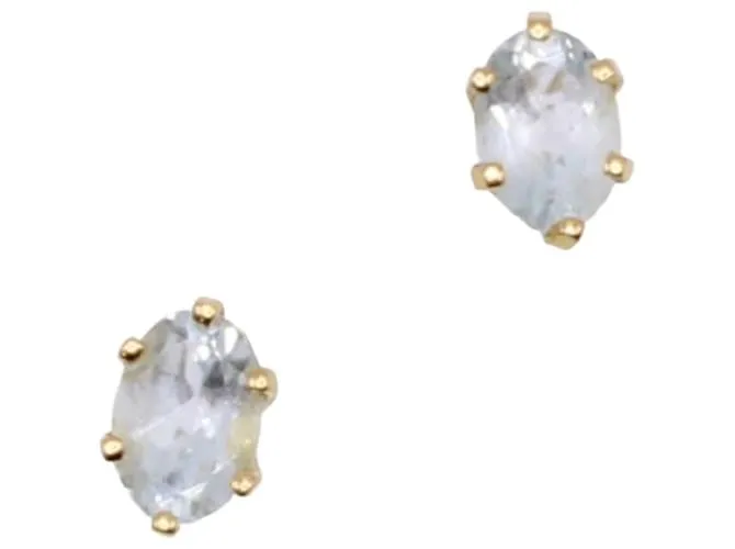 Autre Marque Pendientes de botón con aguamarina en oro amarillo 750%O Azul claro Gold hardware 