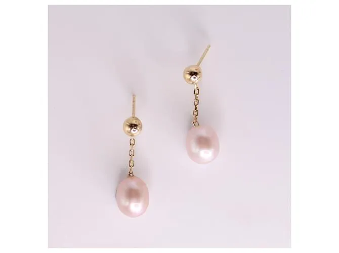 Autre Marque Pendientes de oro amarillo. 750%o colgantes con perlas cultivadas Gold hardware 