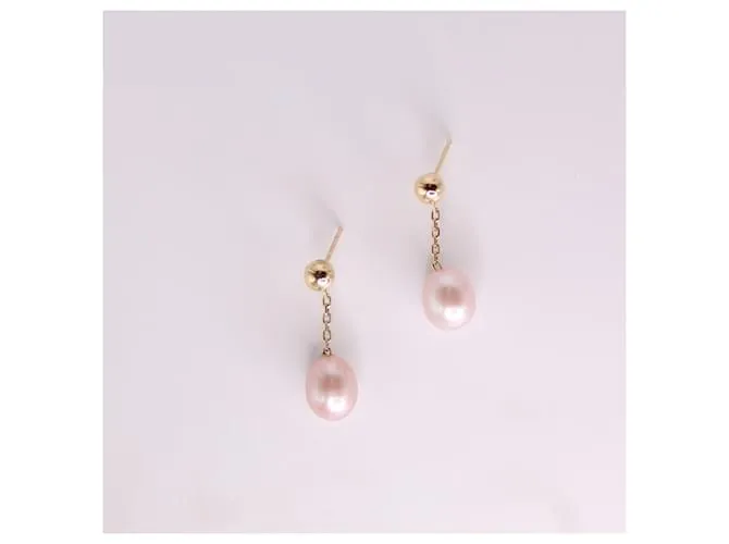 Autre Marque Pendientes de oro amarillo. 750%o colgantes con perlas cultivadas Gold hardware 