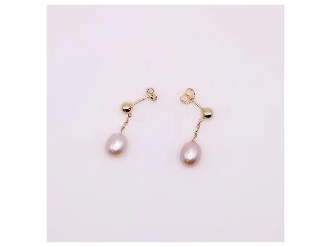 Autre Marque Pendientes de oro amarillo. 750%o colgantes con perlas cultivadas Gold hardware 