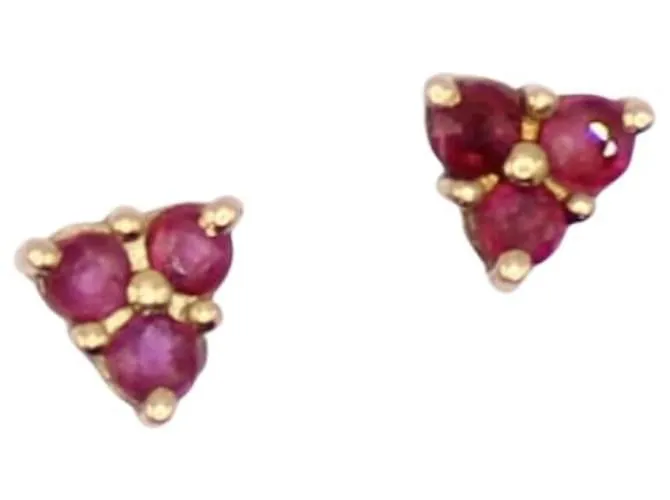 Autre Marque Trilogía de pendientes de rubíes con tachuelas de oro amarillo 750%O Roja Gold hardware 