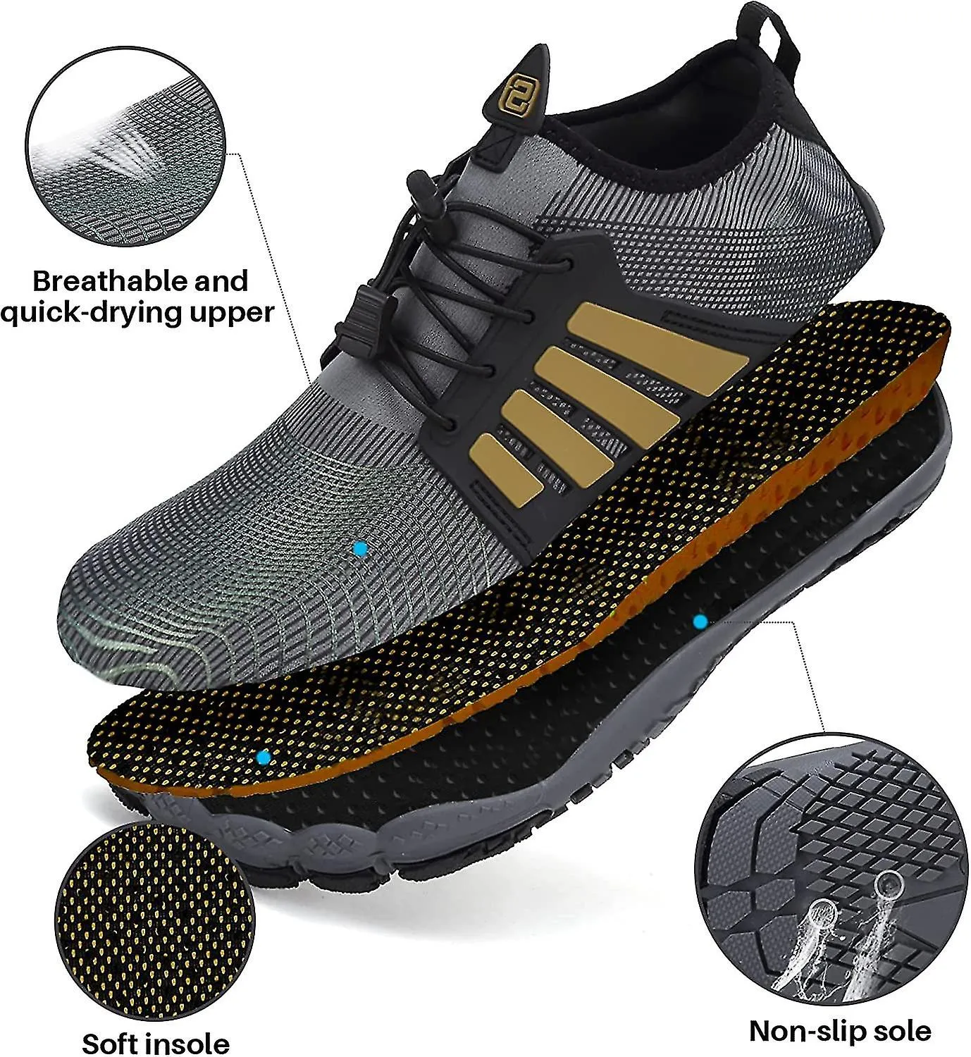 BAREFOOT SHOES MENS WOMEN WATER SHOES TRAIL RUNNING BEACH WATER TRAINERS FOR GYM SWIM SNORKELING SURFING3.5 UKBLACK 26