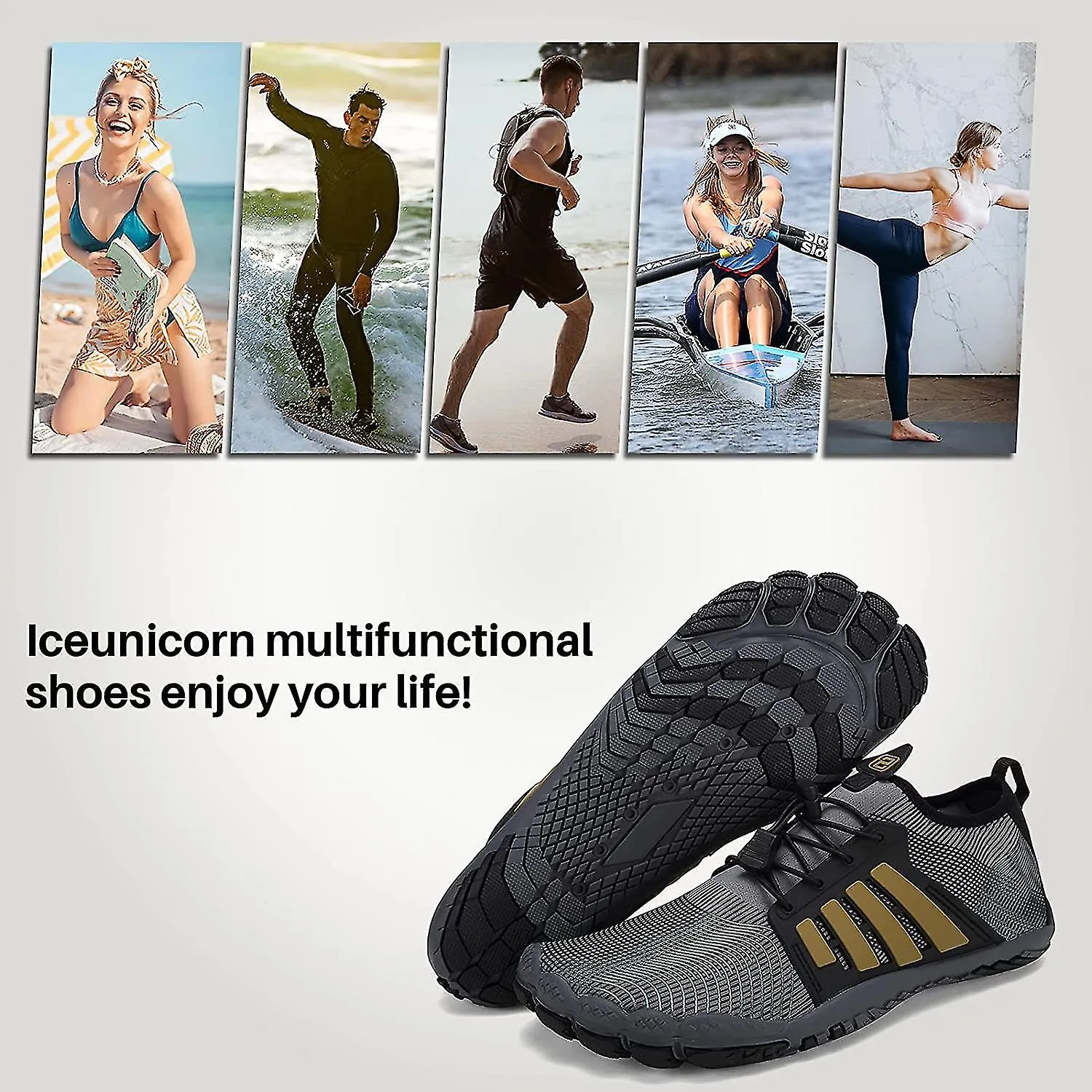 BAREFOOT SHOES MENS WOMEN WATER SHOES TRAIL RUNNING BEACH WATER TRAINERS FOR GYM SWIM SNORKELING SURFING3.5 UKBLACK 26