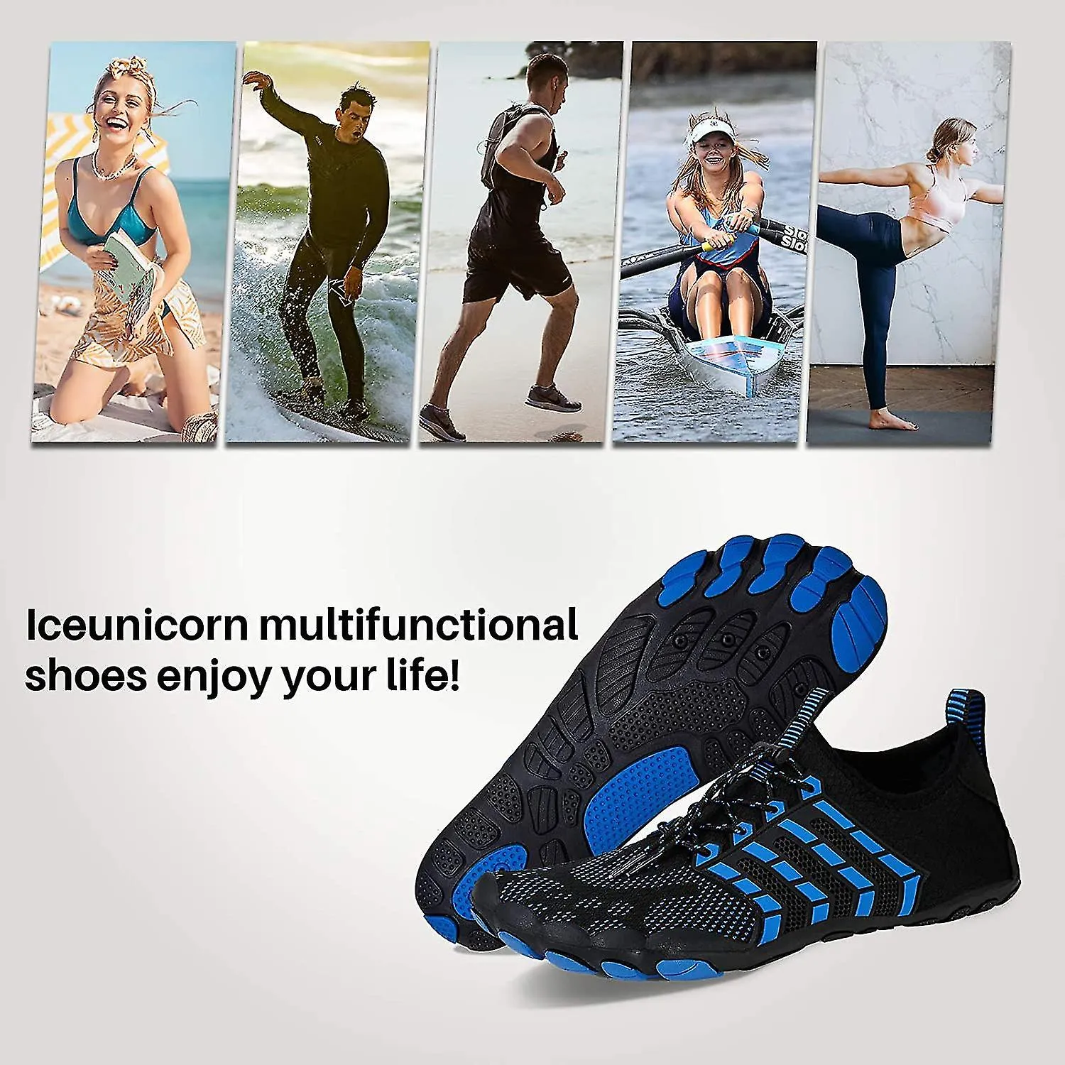BAREFOOT SHOES MENS WOMEN WATER SHOES TRAIL RUNNING BEACH WATER TRAINERS FOR GYM SWIM SNORKELING SURFING3.5 UKZB B BLUE