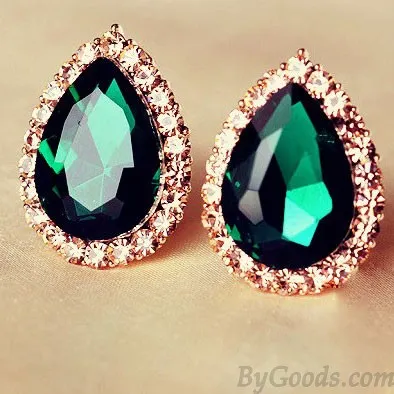 Blue/Green Big Water Drop Gem Ear Studs