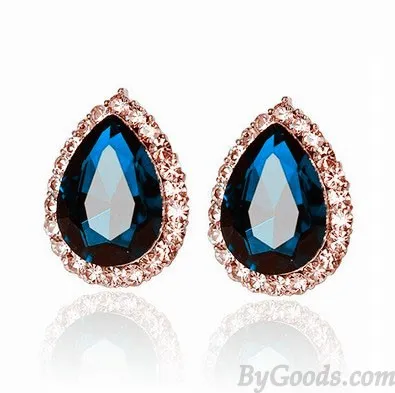 Blue/Green Big Water Drop Gem Ear Studs