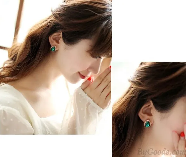 Blue/Green Big Water Drop Gem Ear Studs