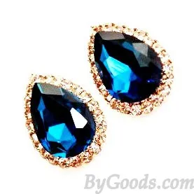 Blue/Green Big Water Drop Gem Ear Studs