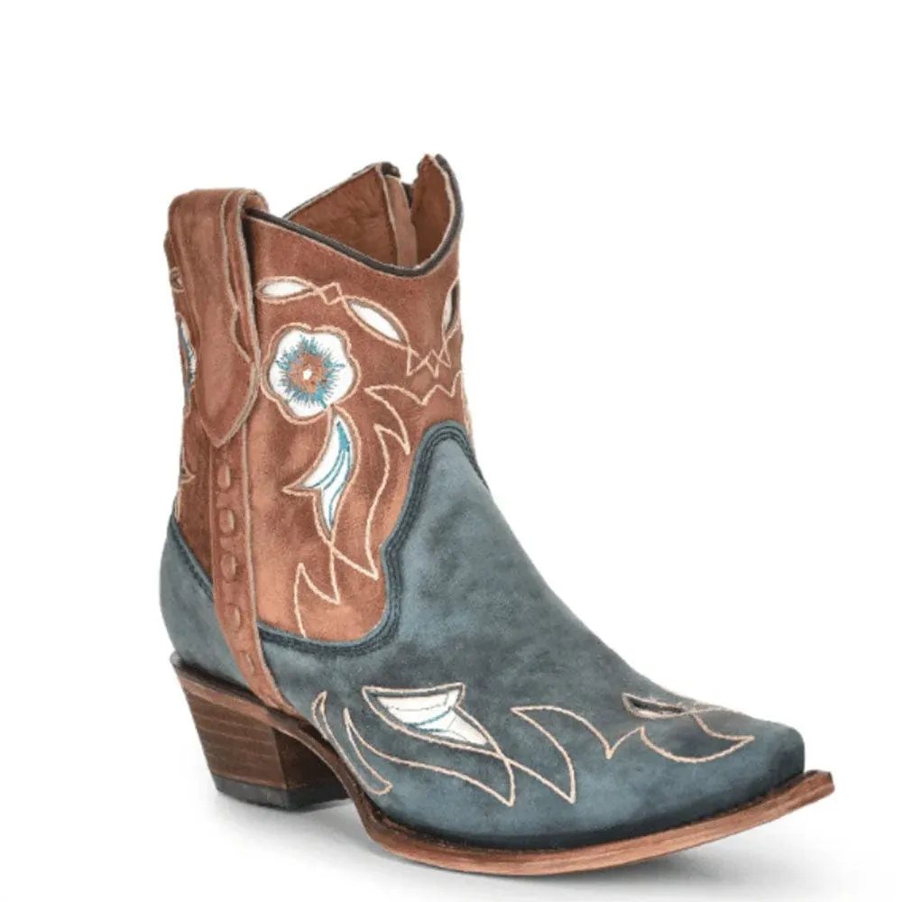 Botin Vaquero Blue/Shedron Inlay & Floral
