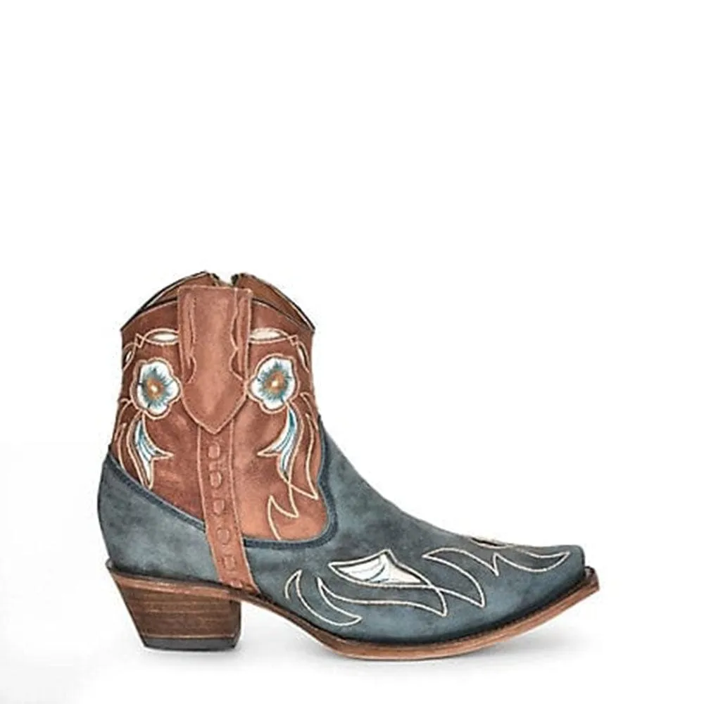 Botin Vaquero Blue/Shedron Inlay & Floral