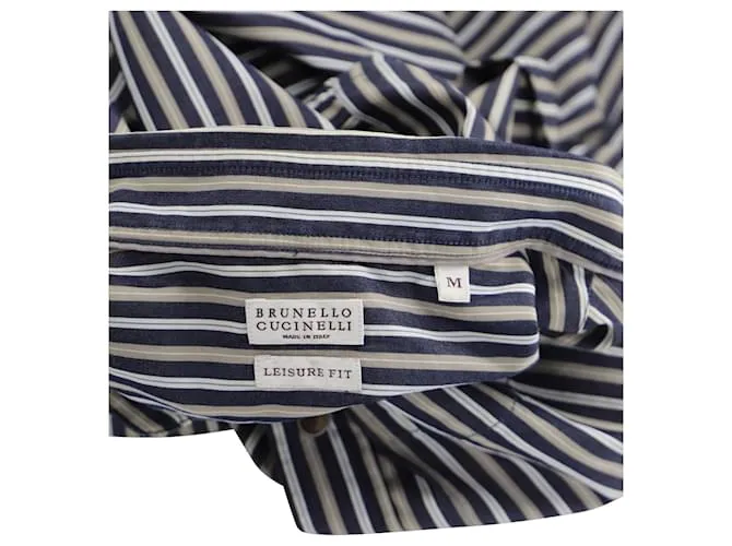 Brunello Cucinelli Botón a presión a rayas en algodón azul marino 