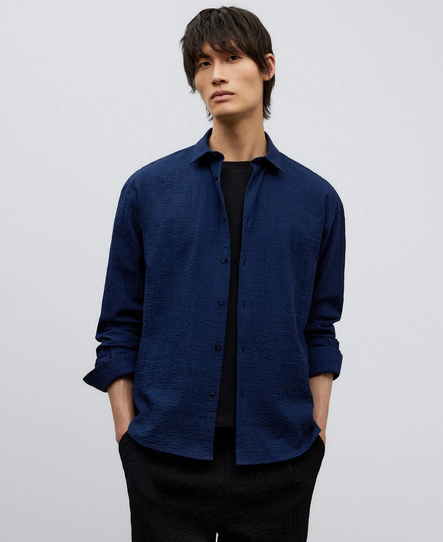 Camisa en algodón azul marino hombre