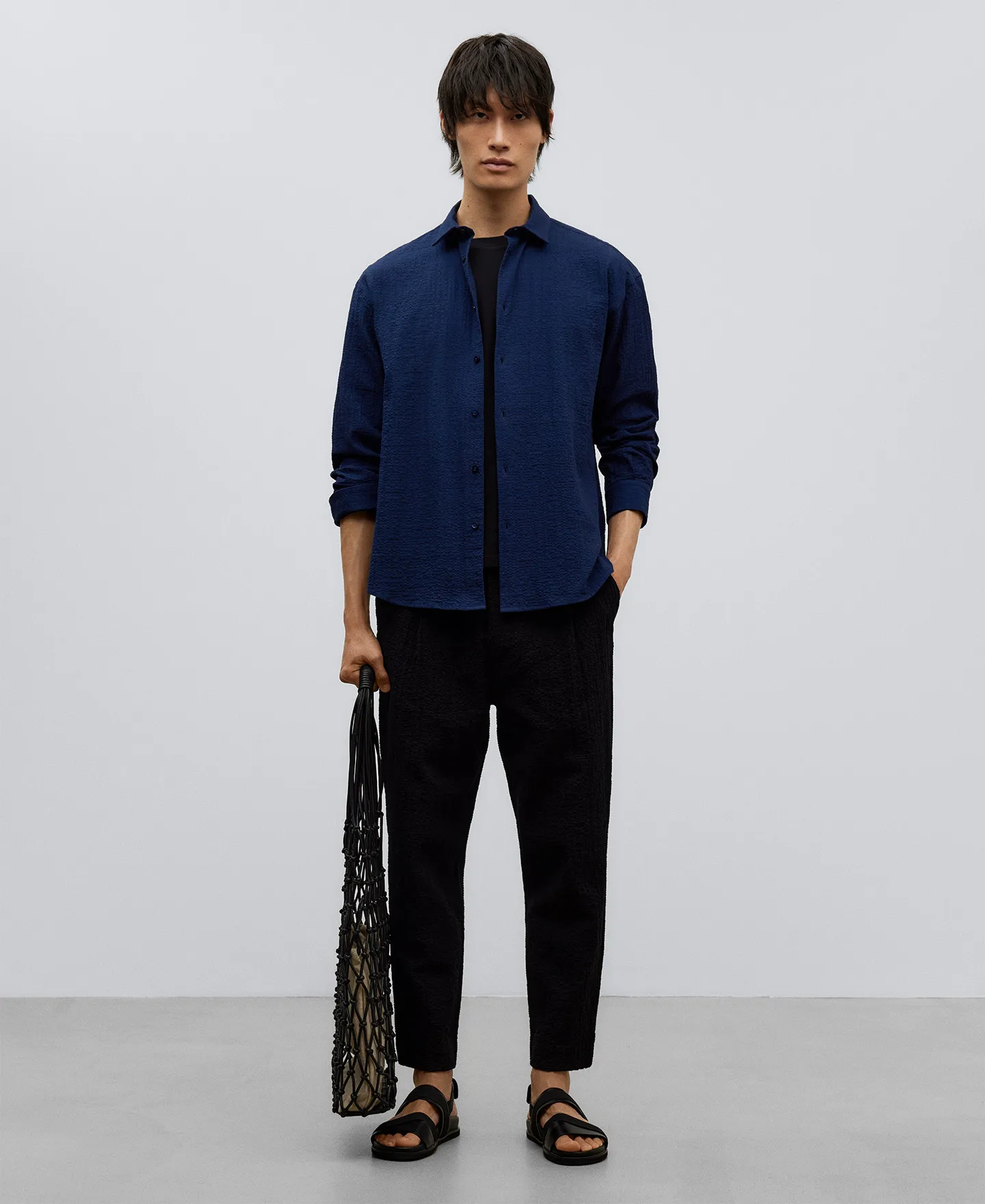 Camisa en algodón azul marino hombre