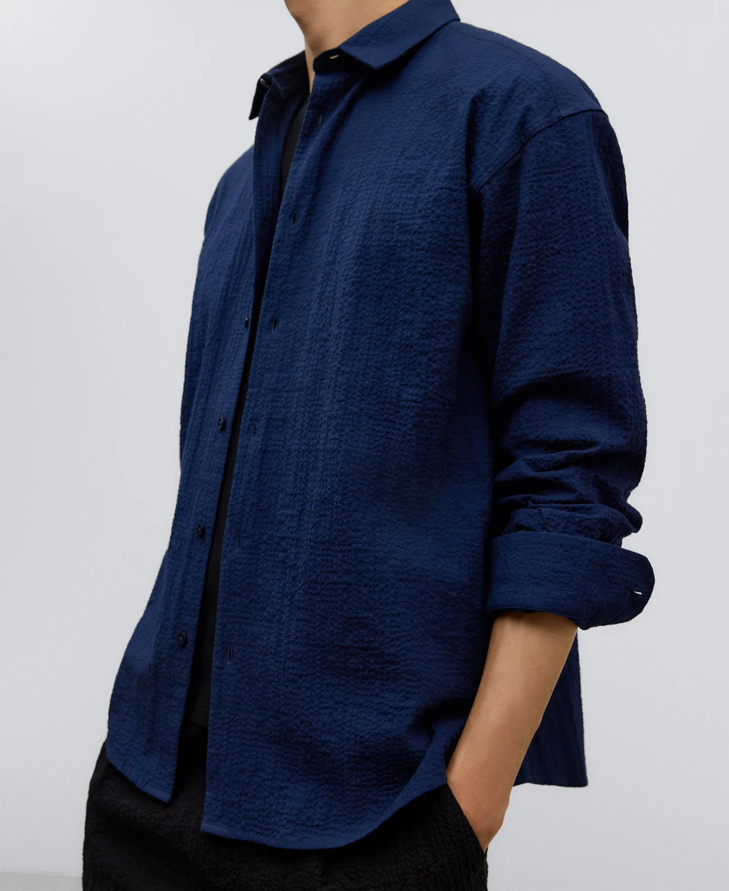 Camisa en algodón azul marino hombre