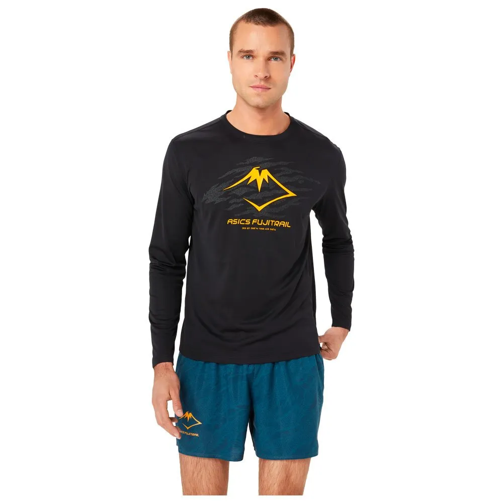 Camiseta de trail Asics Fujitrail Logo Ls Top Performance Black Carbon Fellow Yellow
