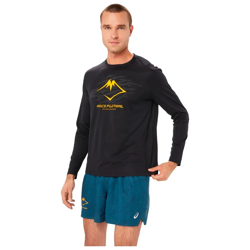 Camiseta de trail Asics Fujitrail Logo Ls Top Performance Black Carbon Fellow Yellow