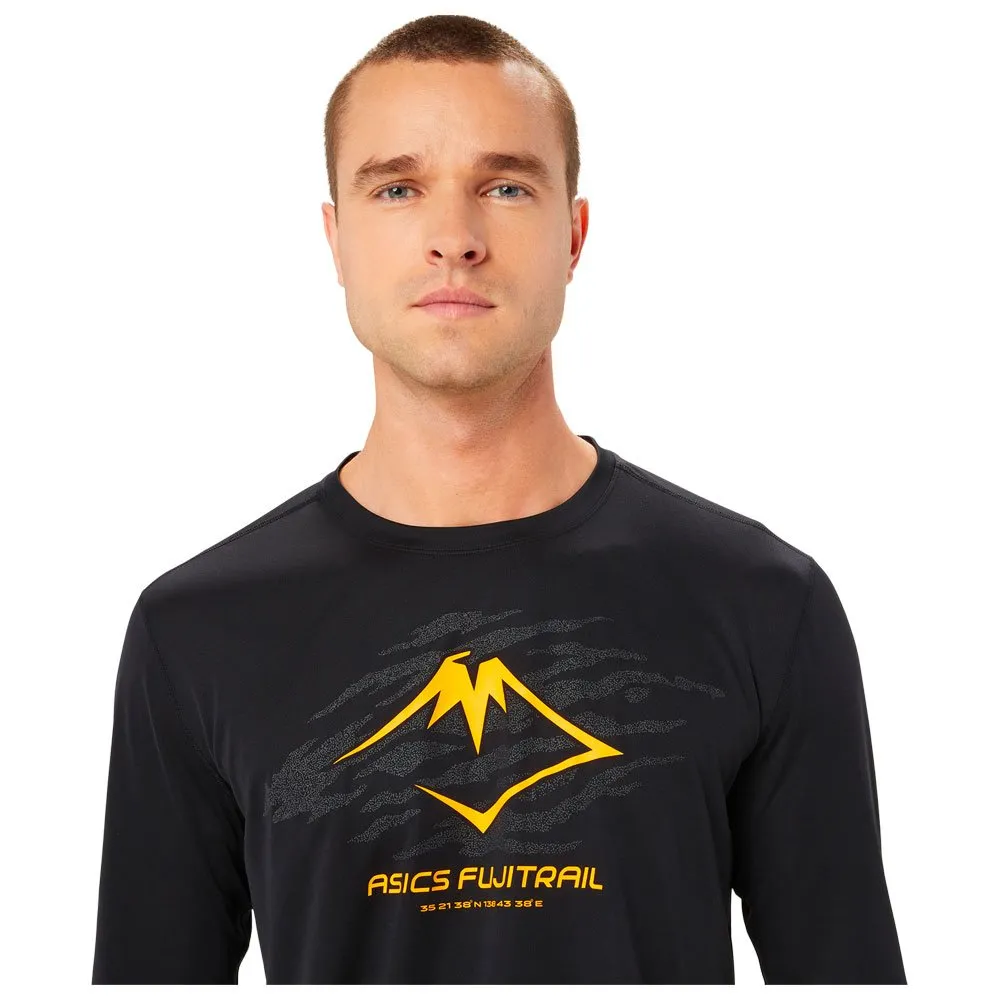 Camiseta de trail Asics Fujitrail Logo Ls Top Performance Black Carbon Fellow Yellow