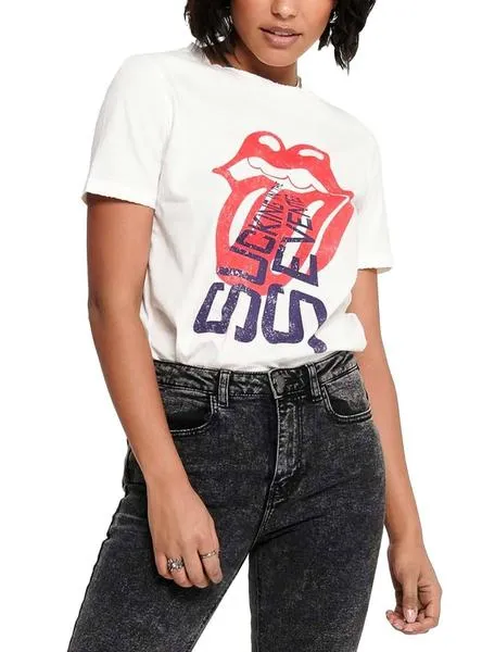 camiseta only rolling stones blanco mujer