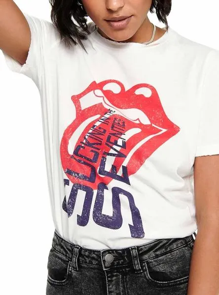 camiseta only rolling stones blanco mujer