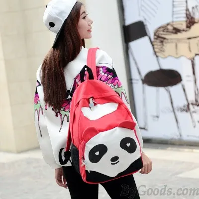 Cartoon Cute Panda School Rucksack Animal College Canvas Backpack
