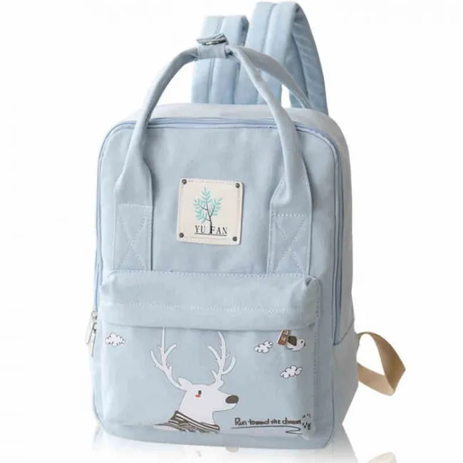 Cartoon Deer Girl Rucksack College Multifunction Canvas Backpack