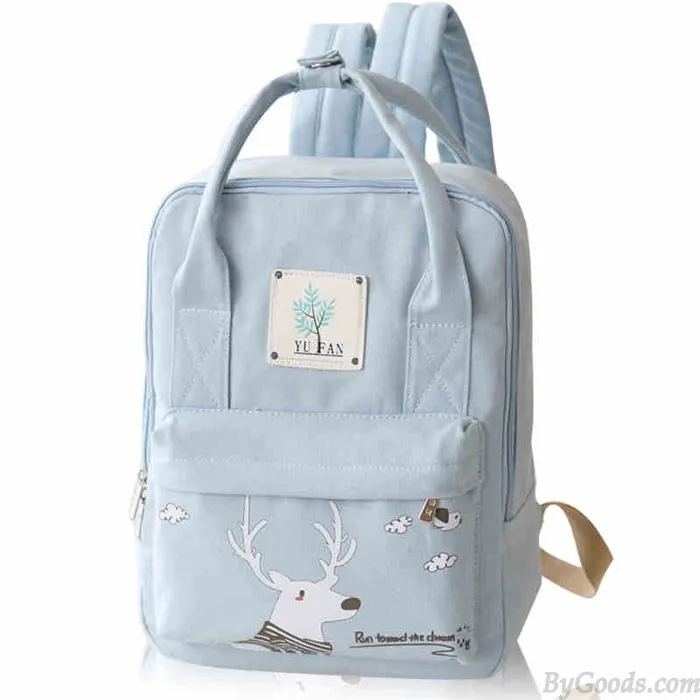 Cartoon Deer Girl Rucksack College Multifunction Canvas Backpack
