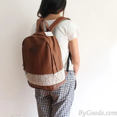 College Cute Spliced Lace Backpack
