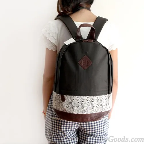 College Cute Spliced Lace Backpack