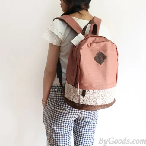 College Cute Spliced Lace Backpack