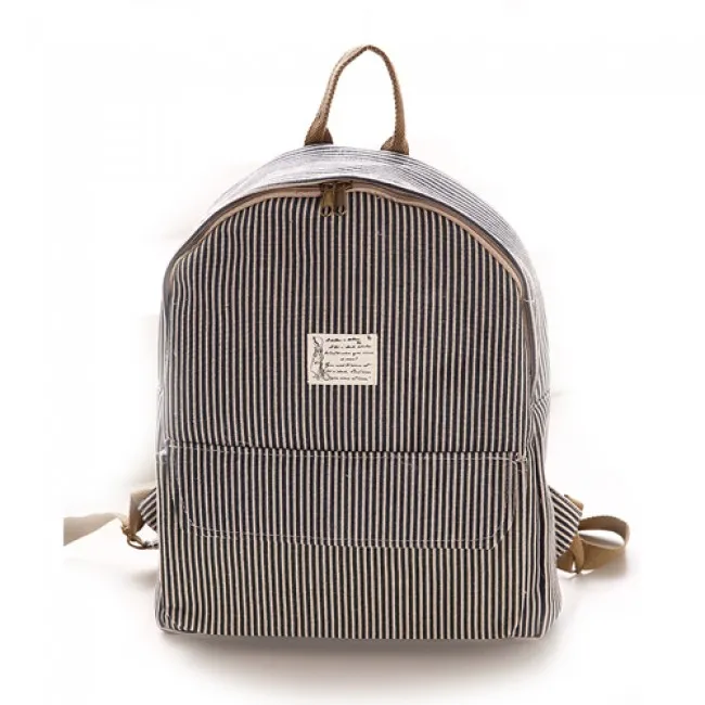 College Fresh Pinstripe Polka Dot Pattern School Backpack Canvas Rucksack