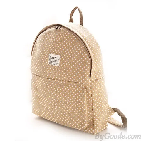 College Fresh Pinstripe Polka Dot Pattern School Backpack Canvas Rucksack
